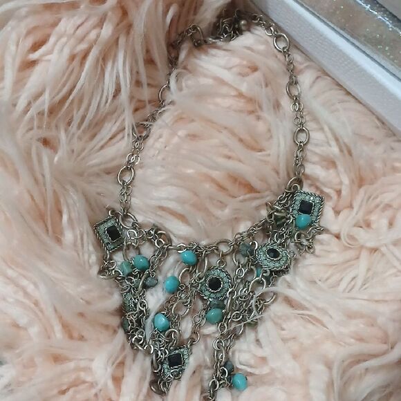 BOHO GYPSY Silver and Turquoise Necklace - Picture 1 of 5